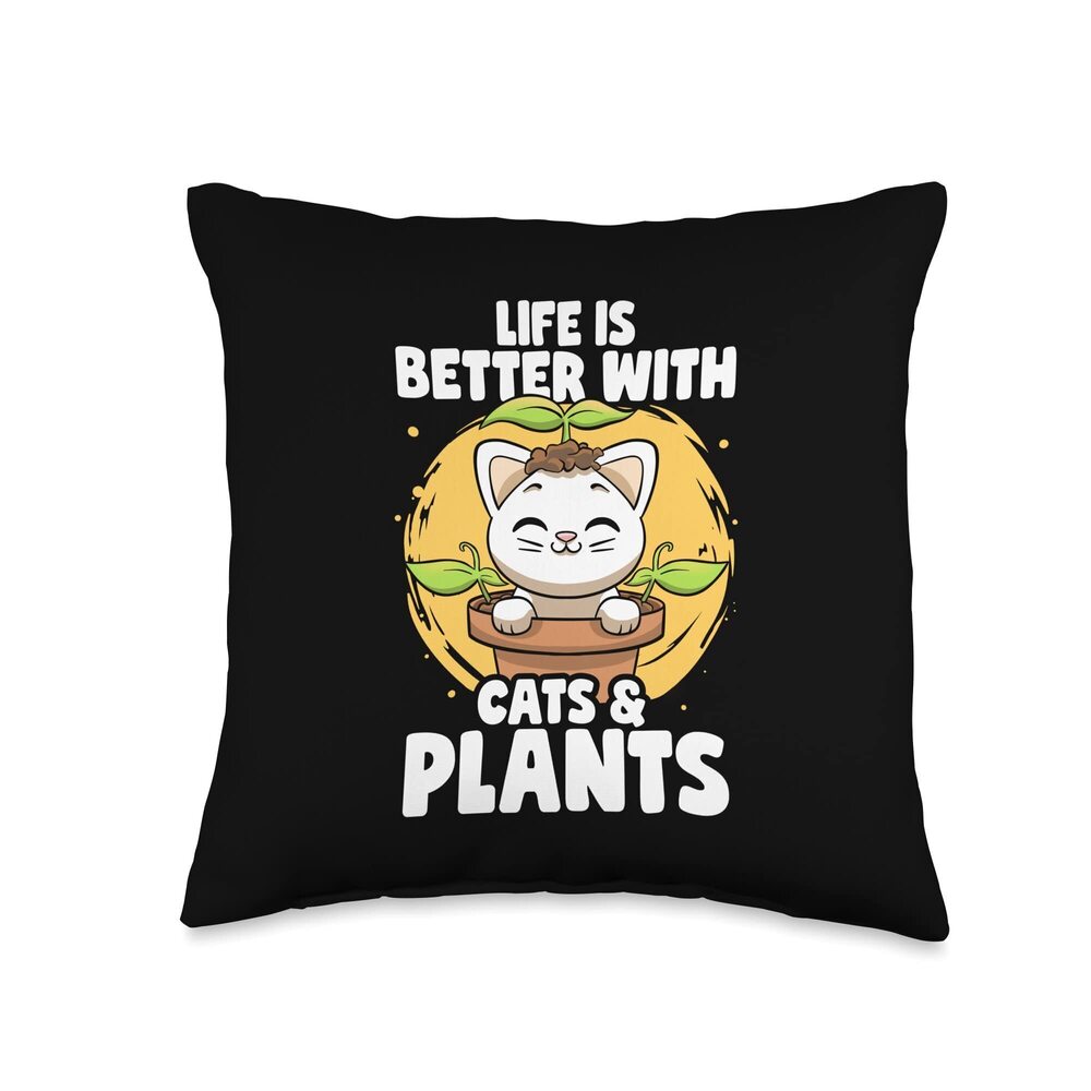 2207 Life is Better With Cats & Plants Lovers Gardener Botanical Throw